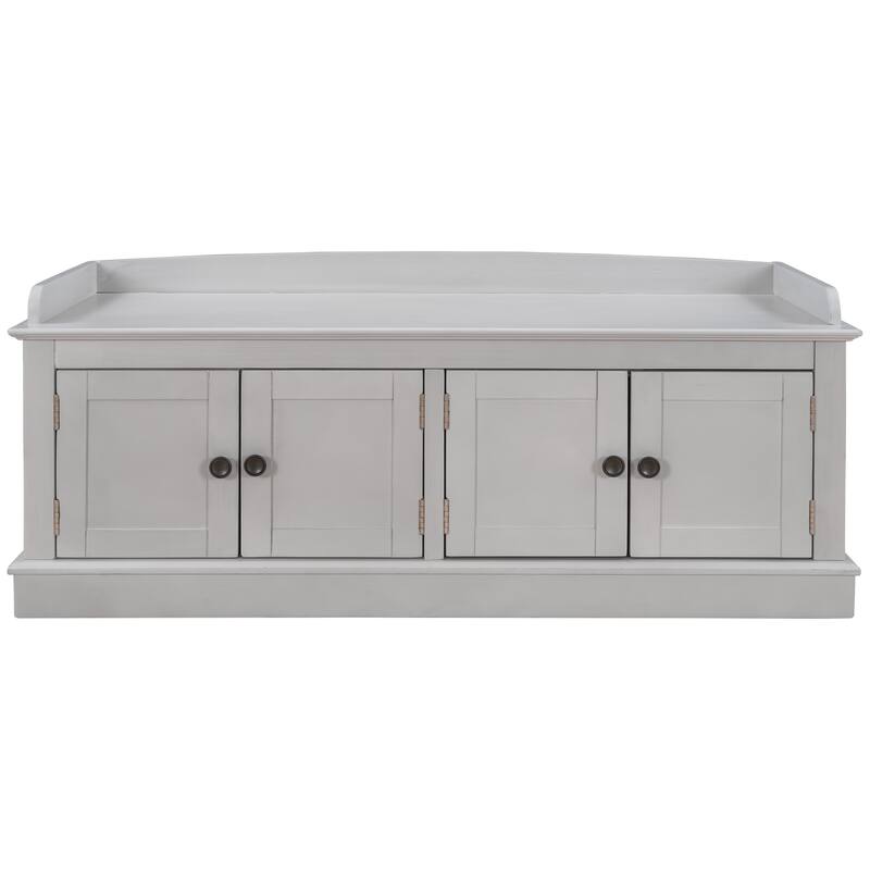 Storage Shoes Bench with 4 Doors and Adjustable Shelves, Removable Cushion