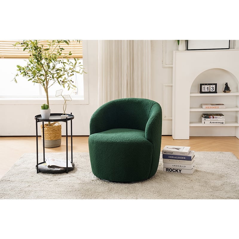 Swivel Teddy fabricaccent armchair barrel chair with black powder coating metal ring - Green
