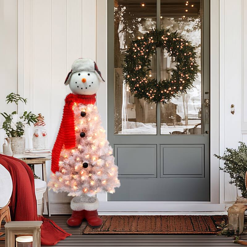 Puleo International 4 ft. Pre-Lit Snowman Artificial Christmas Tree - White - White