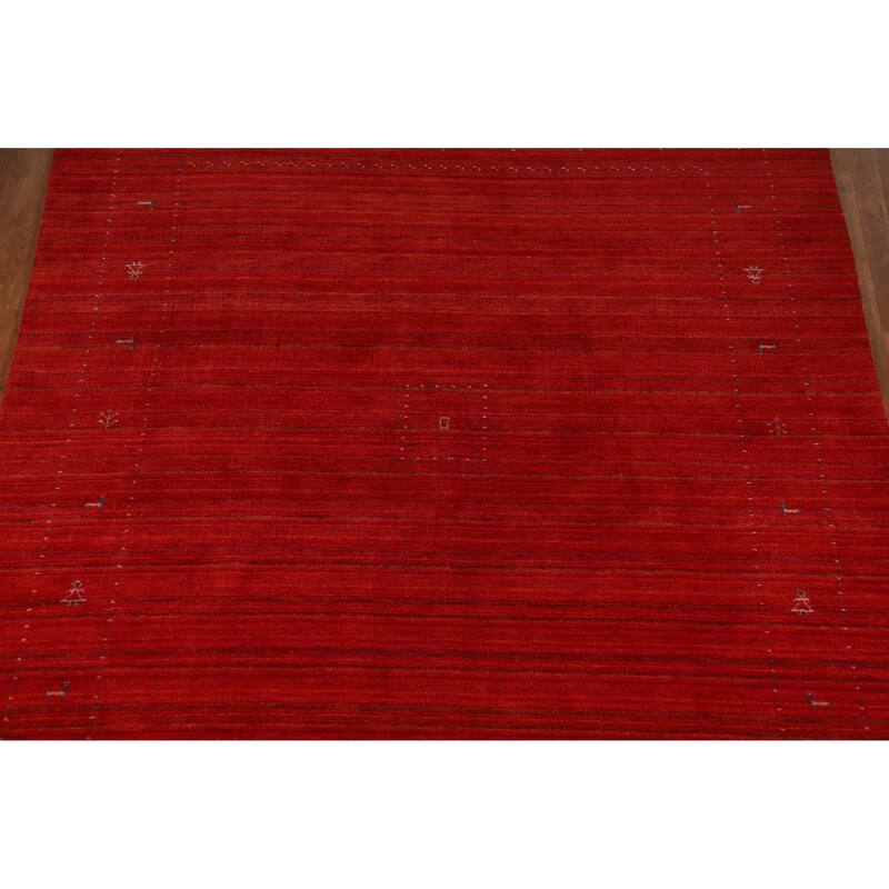 Hand Knotted Oriental 100% Wool Carpet Tribal Tribal Red Gabbeh Area Rug - 9' 5'' X 8' 1''