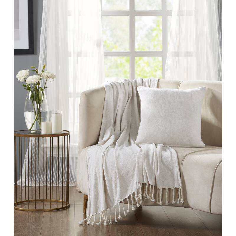 Better Trends Enrich Decorative & Throw Pillow, 100% Polyester - 50" x 60" Throw & 18" x 18" Pillow - Ivory