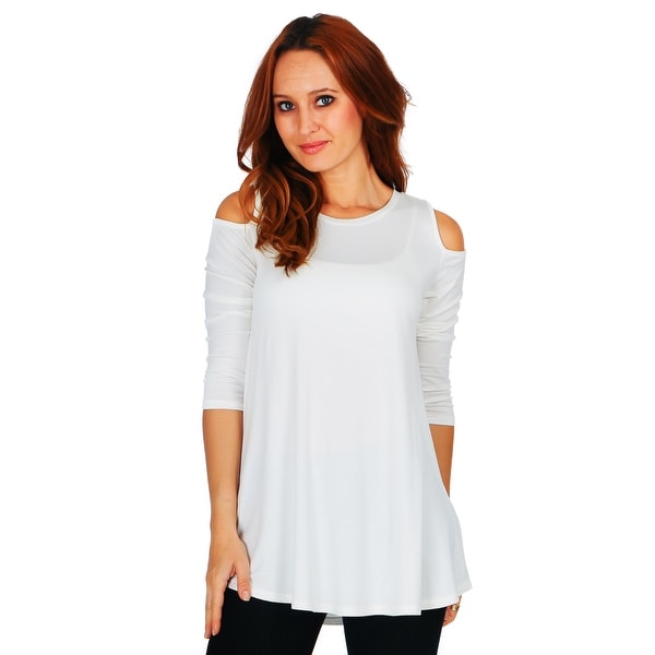 Simply Ravishing Women's Cold Shoulder Flare 3/4 Sleeve Blouse Top Tunic Shirt (Size: S-5X)