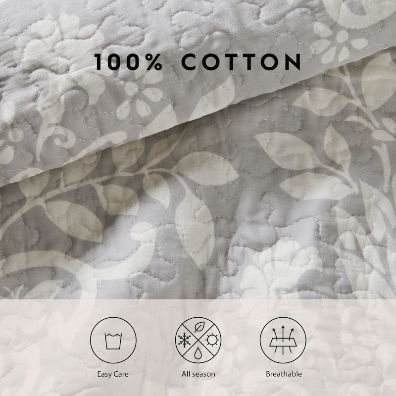 Laura Ashley Rowland Cotton Reversible Grey Quilt Set