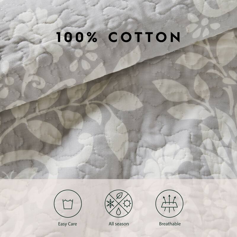 Laura Ashley Rowland Cotton Reversible Grey Quilt Set On Sale Bed Bath & Beyond 14690827