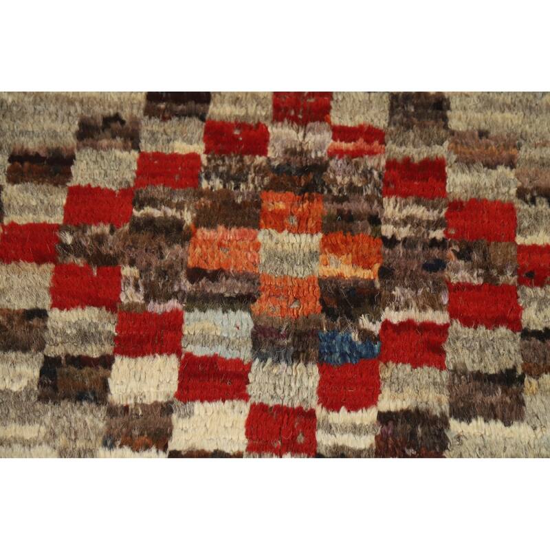 Checkered Moroccan Oriental Area Rug Hand-Knotted Wool Carpet - 5'11" x 7'8"