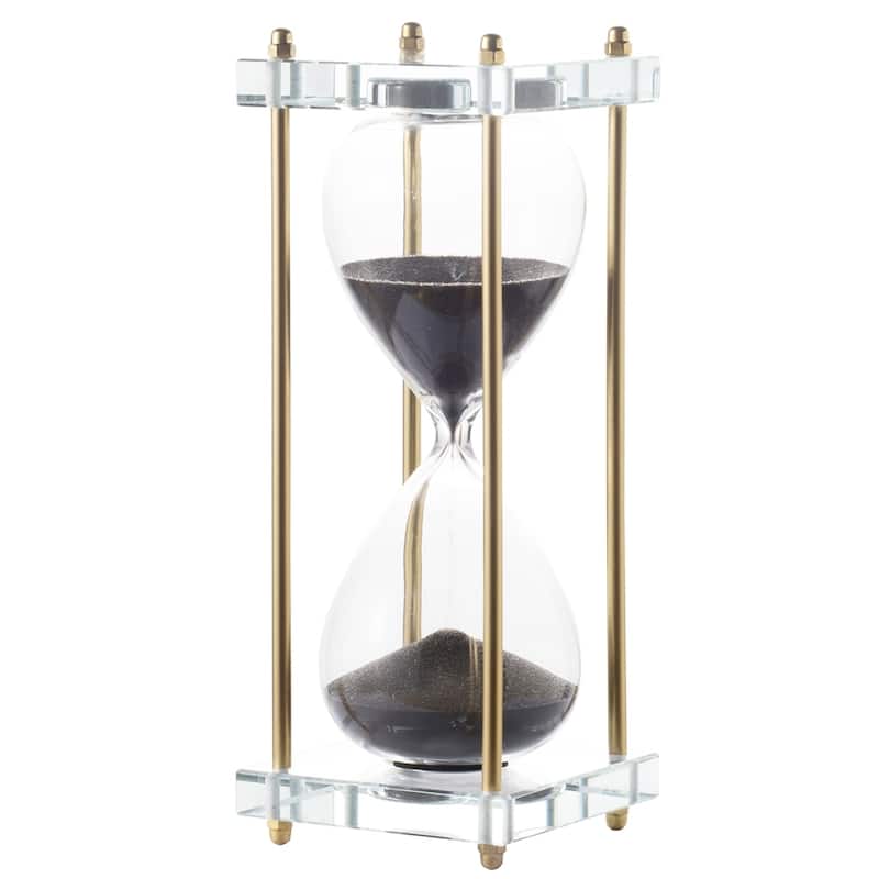 3x3x10" Black Hourglass, Framed with Crystal Stand, 30min