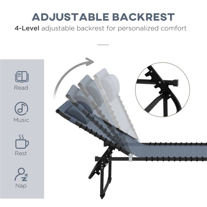 Mesh Steel Folding Lounge Chairs Set of 2 with Adjustable Recline - 77.5" L x 22.75" W x 11.75" H