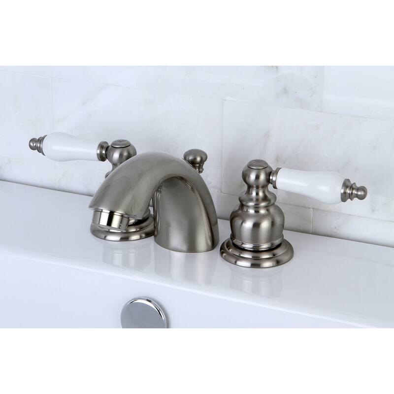 Victorian Mini-Widespread Bathroom Faucet with Retail Pop-Up in Brushed Nickel