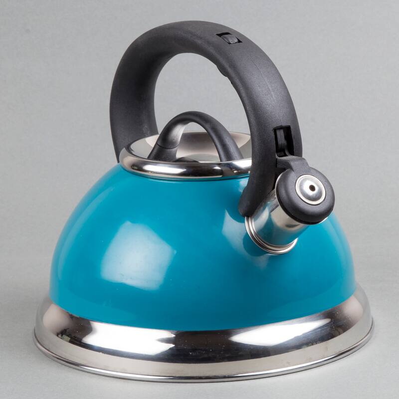 Creative Home Alexa 3.0 Quart Stainless Steel Whistling Tea Kettle with Aluminum Capsulated Bottom, Aqua Color