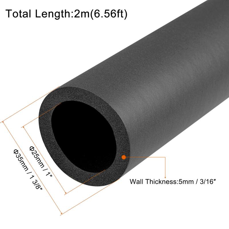 Foam Tubing ID OD Tube Covers for Handle Grip Support Pipe Insulation - Black - 25mm x 35mm x 2m