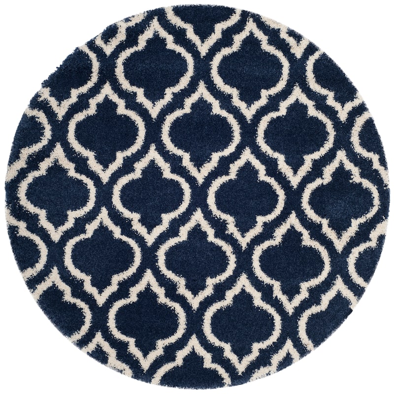 SAFAVIEH Hudson Shag Sheilah Moroccan 2-inch Thick Rug - 5'3" Round - Navy/Ivory