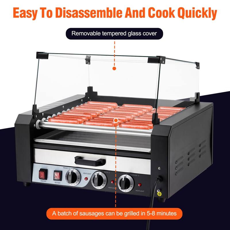 Electric 30 Hot Dog 11 Roller Grill Machine with Warming Drawer - 11 Rollers