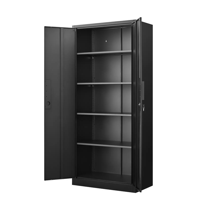 Modern 2-Door Filing Cabinet, Organization Cabinet with Lock, 4 Adjustable Shelves, for Commercial Office Home Office, Black