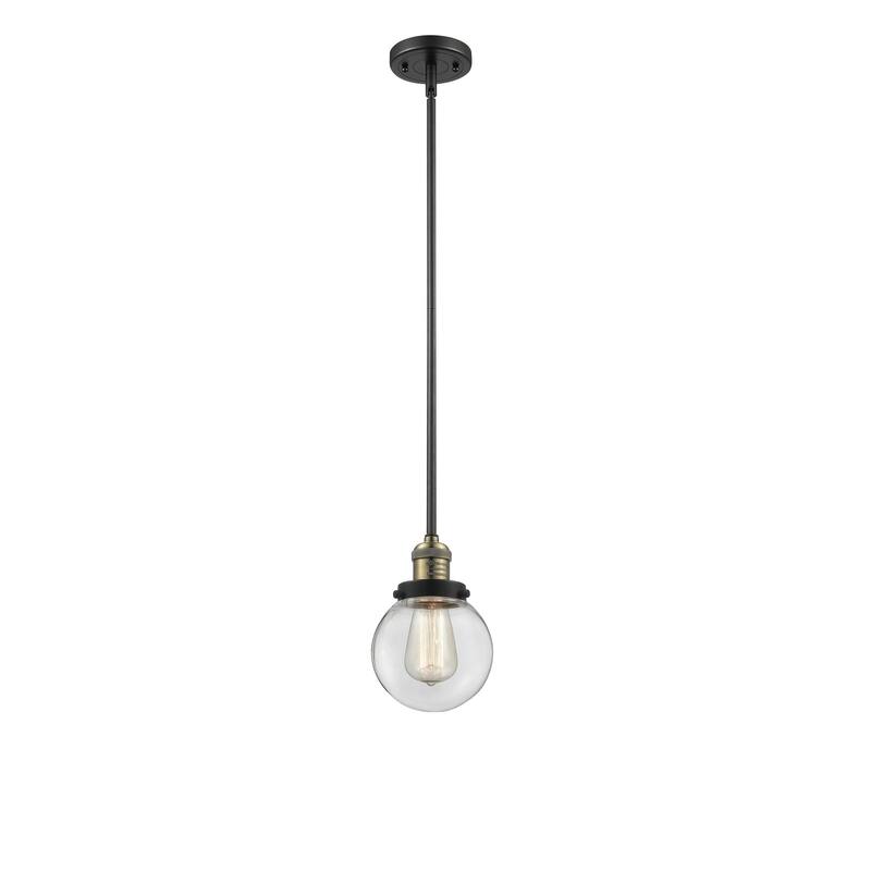 Innovations Lighting Franklin Restoration Beacon 1 Light 6" Stem Hung Mini Pendant - Clear/Black Antique Brass