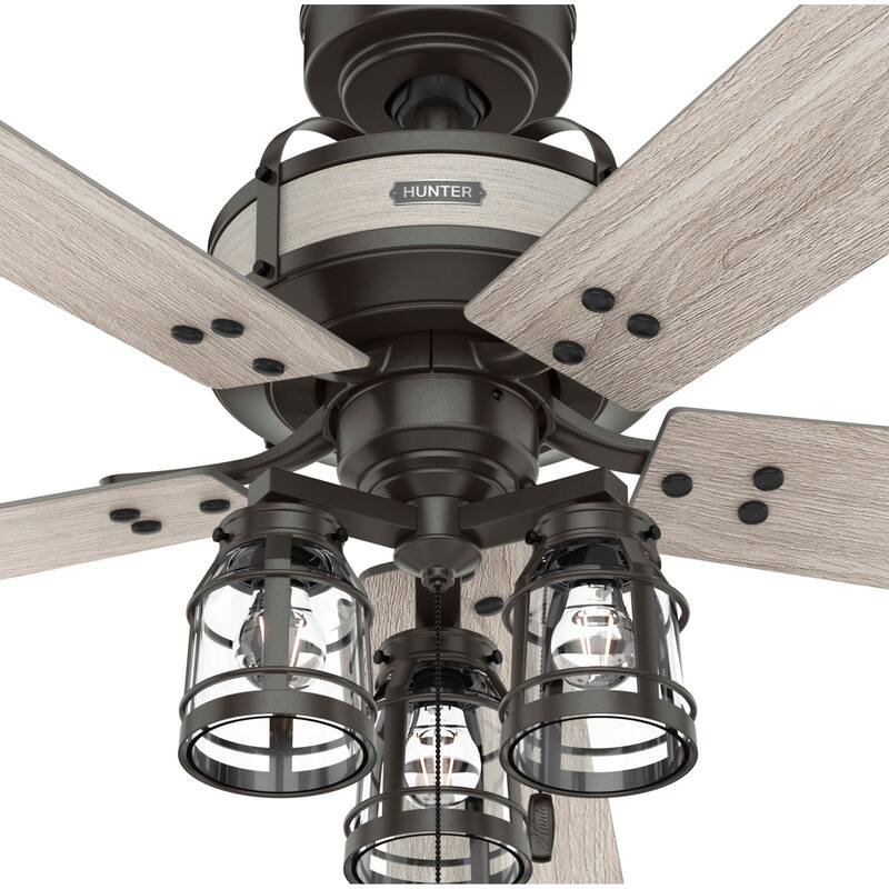 Hunter 52" Oakland Noble Bronze Ceiling Fan with LED Light and Pull Chain - Farmhouse - Caged - Rustic - SureSpeed Technology!