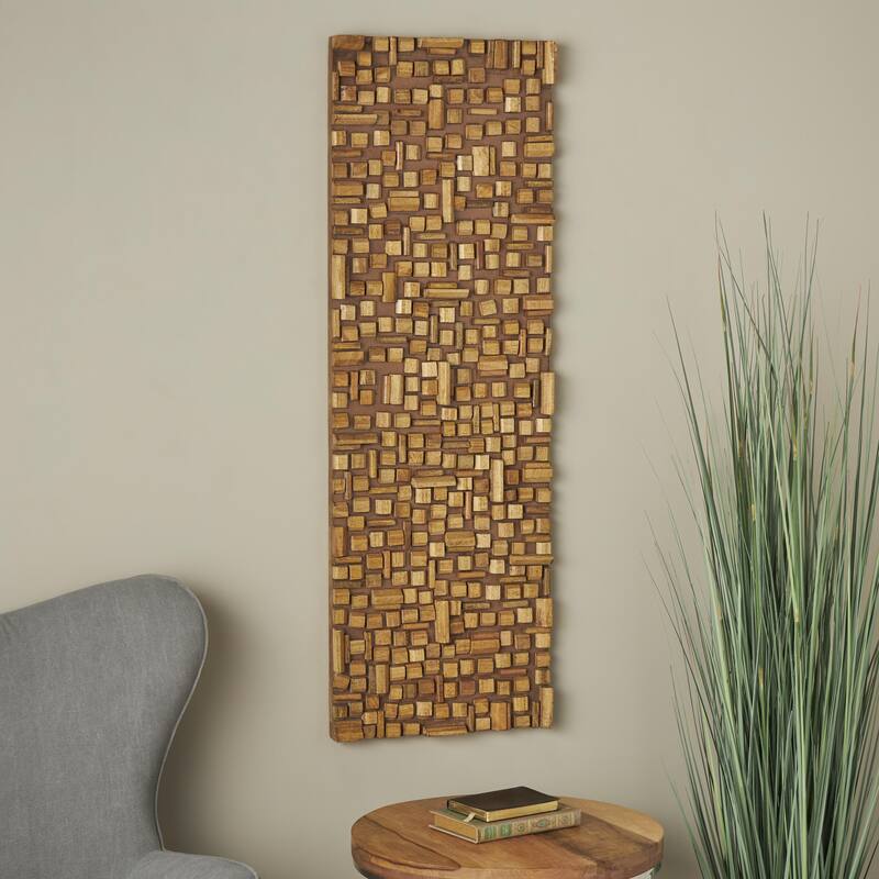 Mango Wood Abstract Handmade Geometric Block Panel Home Wall Decor - Brown - Roche River Decor
