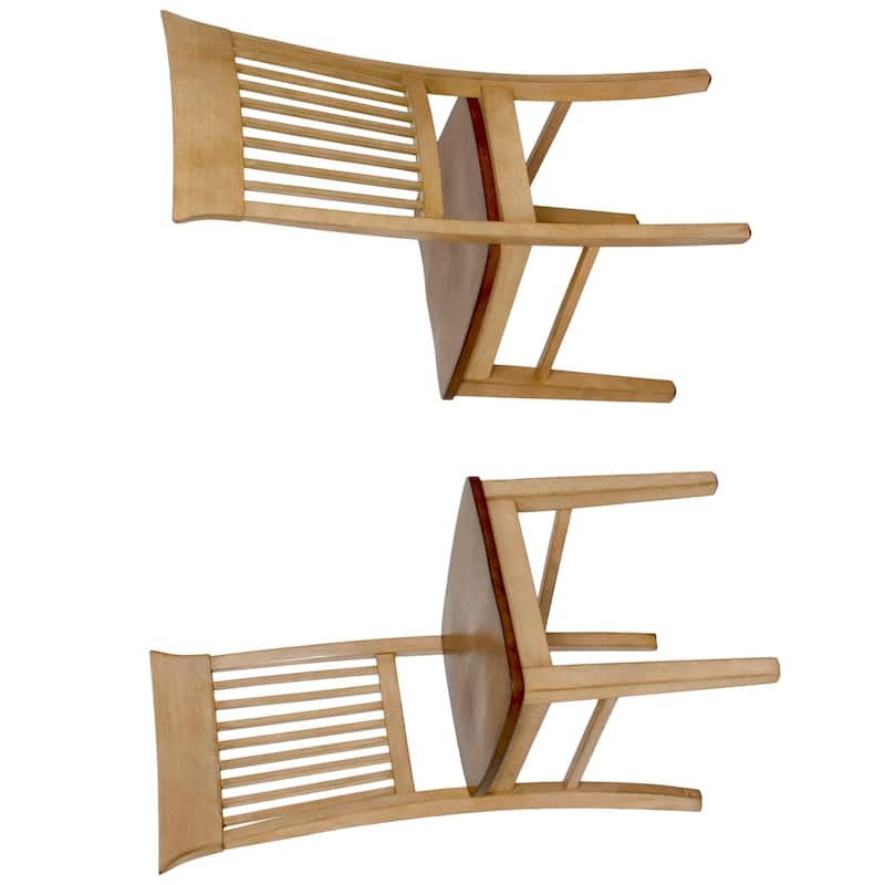 Wooden Armless Side Chairs With Striped Back - 38" - Cream and Brown - Set of 2