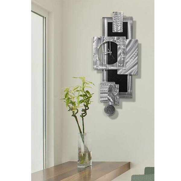 Statements2000 Large Metal Wall Art Clock Pendulum Modern Abstract Silver Black Sculpture Decor By Jon Allen Titan Clock Overstock 27085708