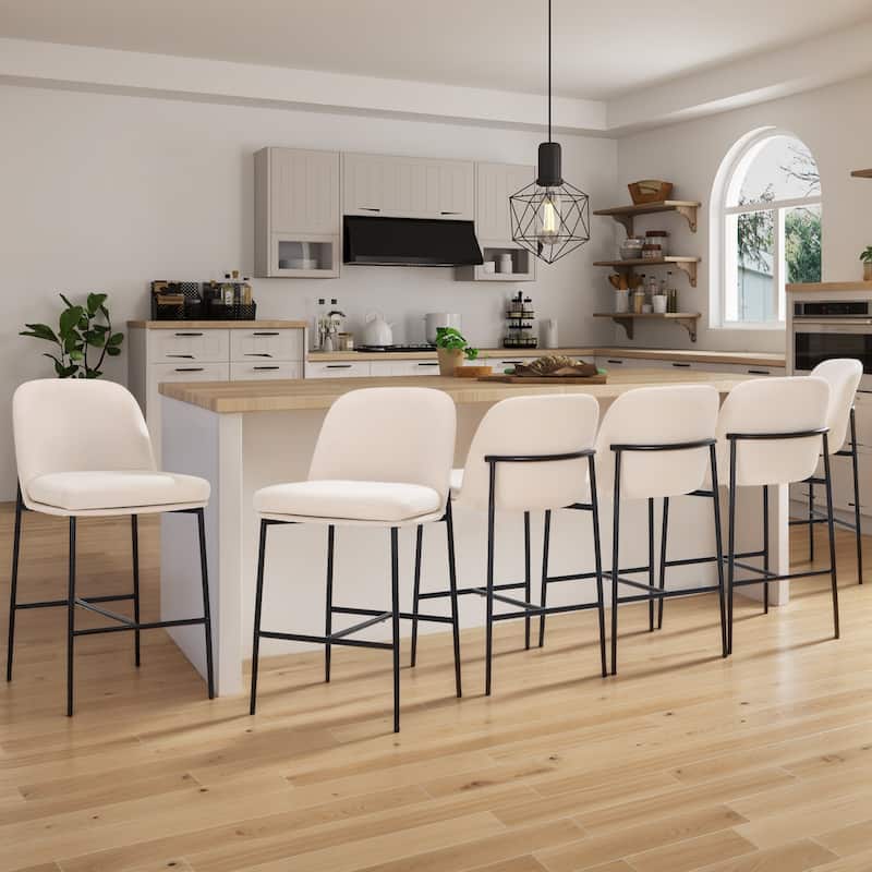 25" Counter Stools Set of 2 - Fabric Upholstered w/Metal Legs - Back Support For Kitchen & Bar