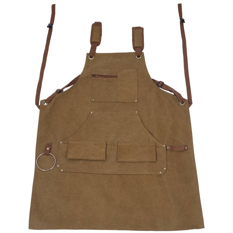 Anmytek Heavy Duty Canvas Work Apron with Pockets for Woodworking Gardening BBQ Men Women - Brown