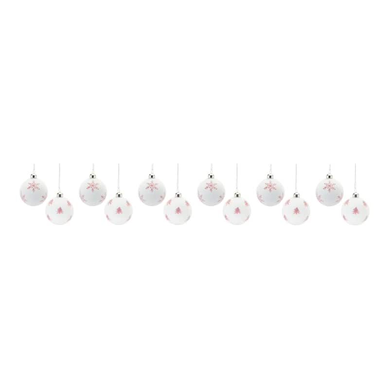 Matte Frosted Glass Christmas Ball Ornaments 3" 80mm White Red 12ct