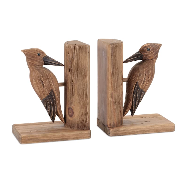 HomeRoots Set of Two Brown Wood Bird Decorative Bookends - 6.70 in. x 8.85 in. x 4.70 in.