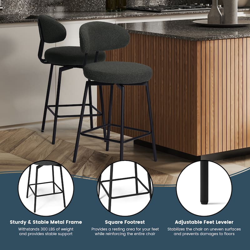 Bayville 27 Inch Faux Shearling Fabric Upholstered Swivel Counter Stool (Set of 2)