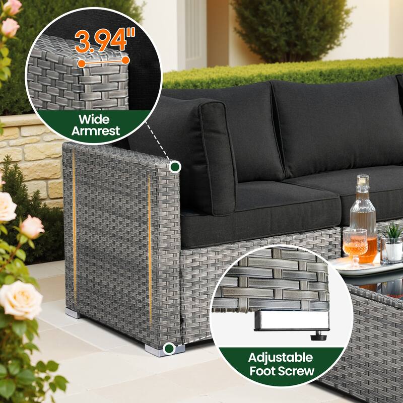 HOOOWOOO 7-piece Grey Rattan Wicker Outdoor Furniture Sectional Set