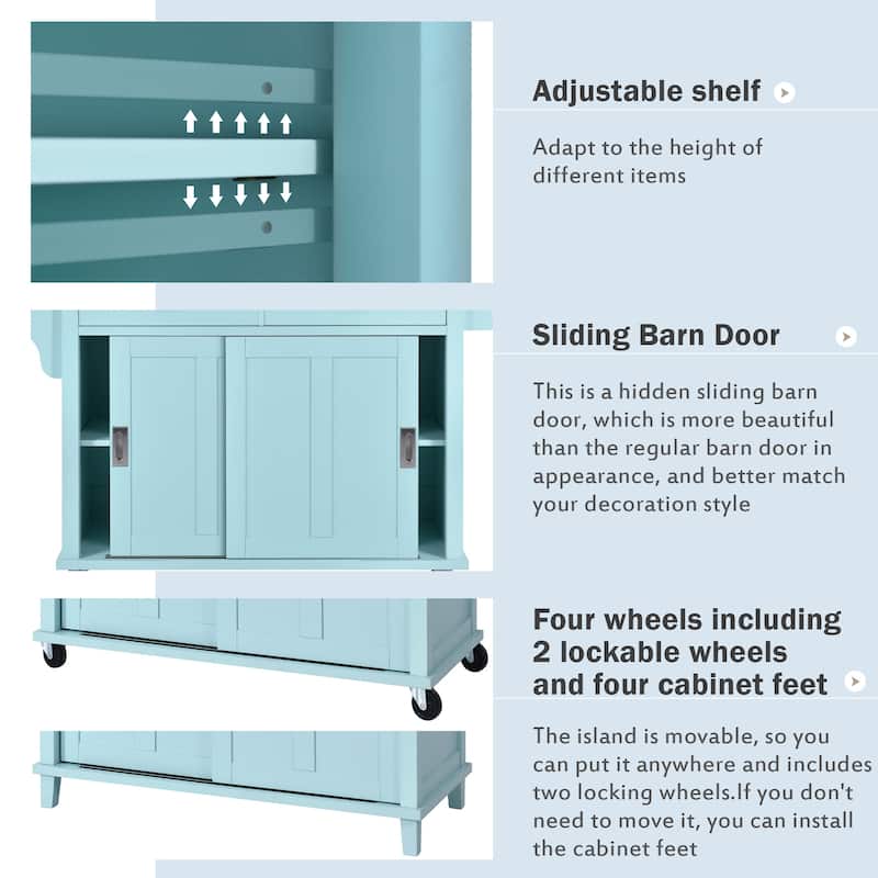 Kitchen Island with Drop-Leaf Countertop, Rolling Kitchen Cart on Wheels, Storage Trolley with 2 Drawers & 2 Sliding Doors