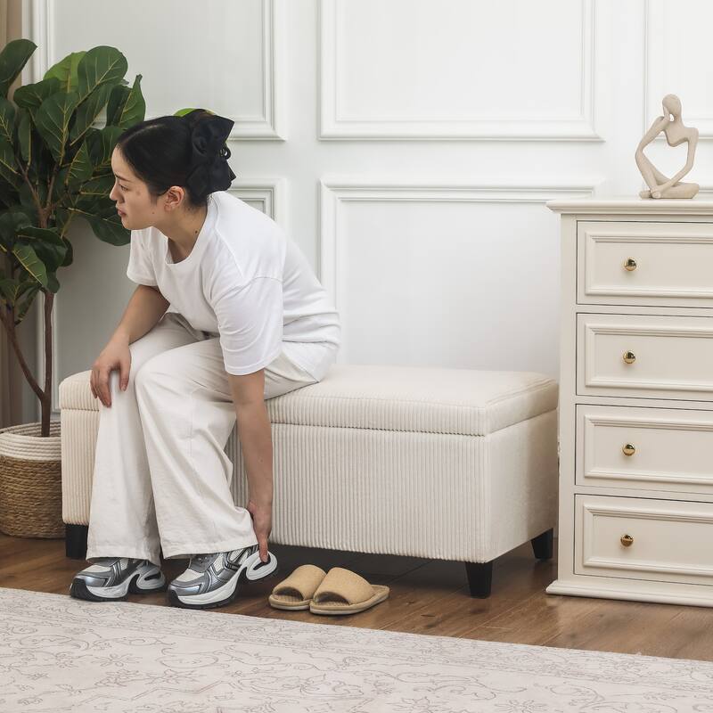 Adeco Velvet Storage Ottoman Bench Rectangular Footstool Lift Top