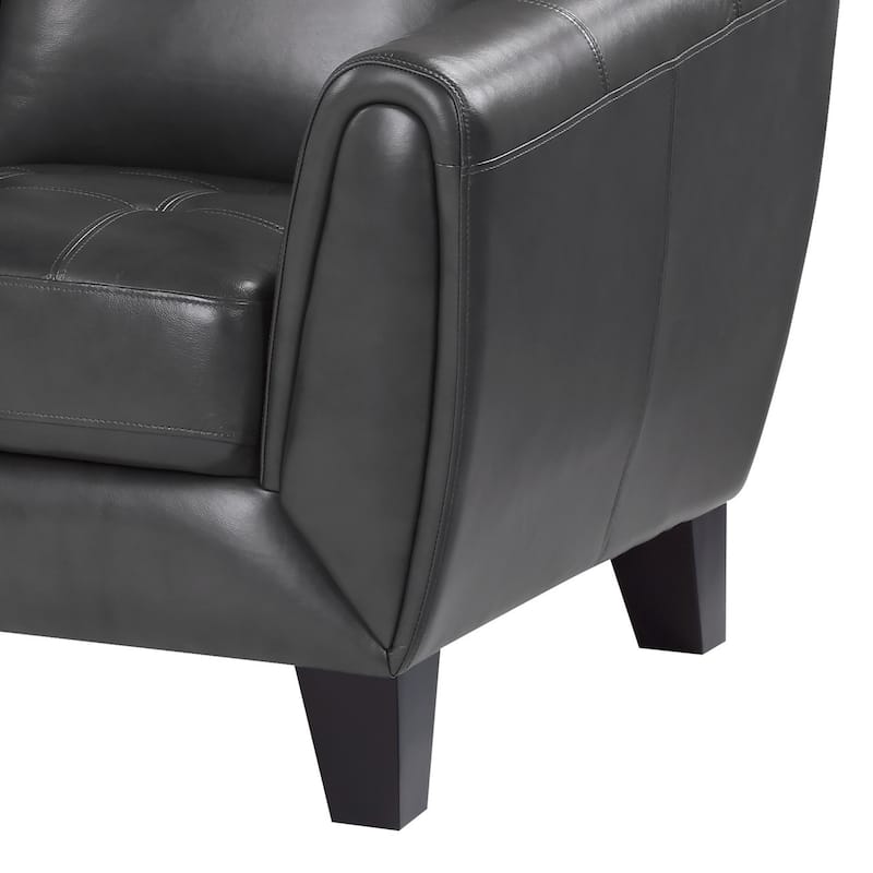 Sofy 61 Inch Loveseat, Dark Gray Top Grain and Faux Leather, Solid Wood