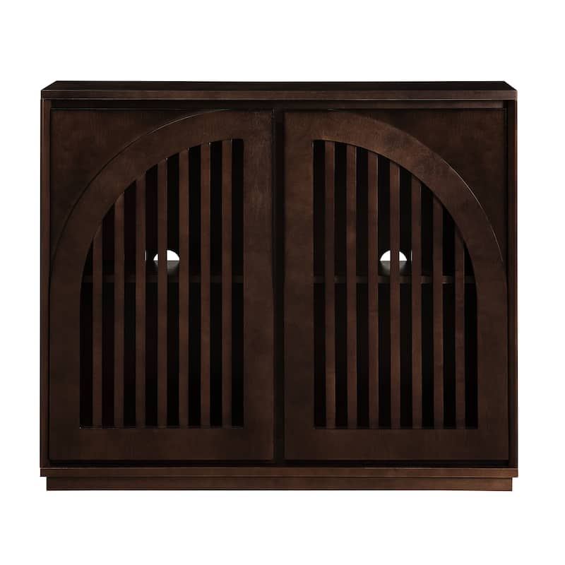 Small Sideboard Cabinet, Mid-Century Modern Openwork Door Sideboard with Storage, Narrow Sideboard for Living Room, Coffee Bar