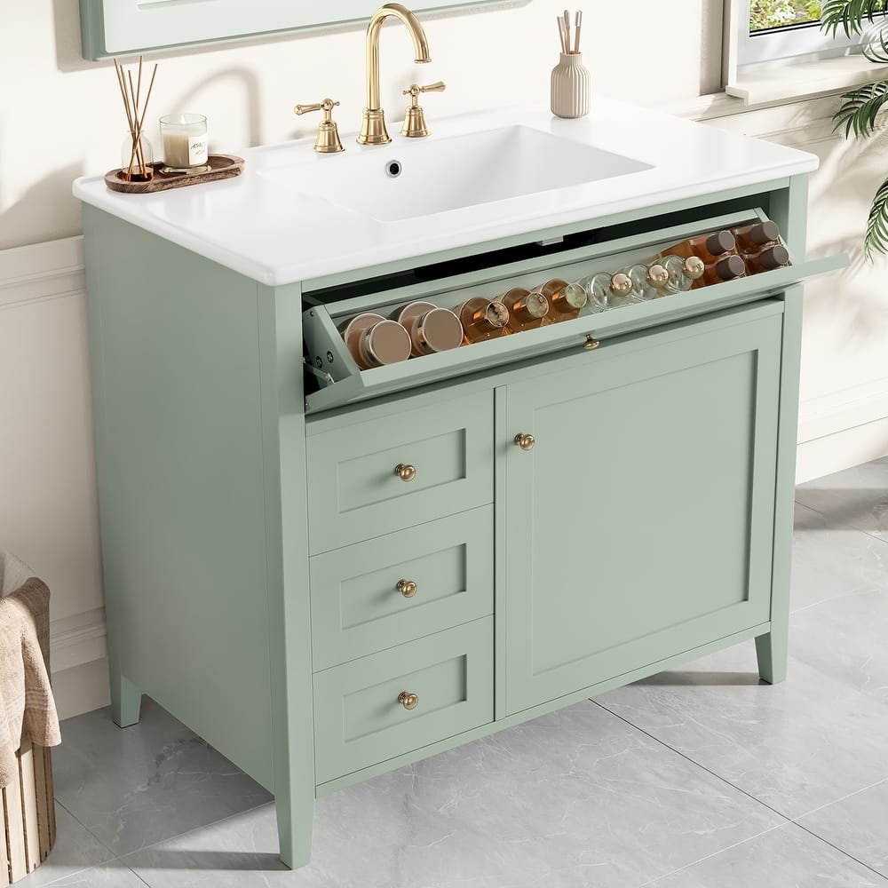 30/36 Inch Bathroom Vanity, Bathroom Sink Cabinet, Freestanding Bathroom Storage Cabinet with Ceramic Basin