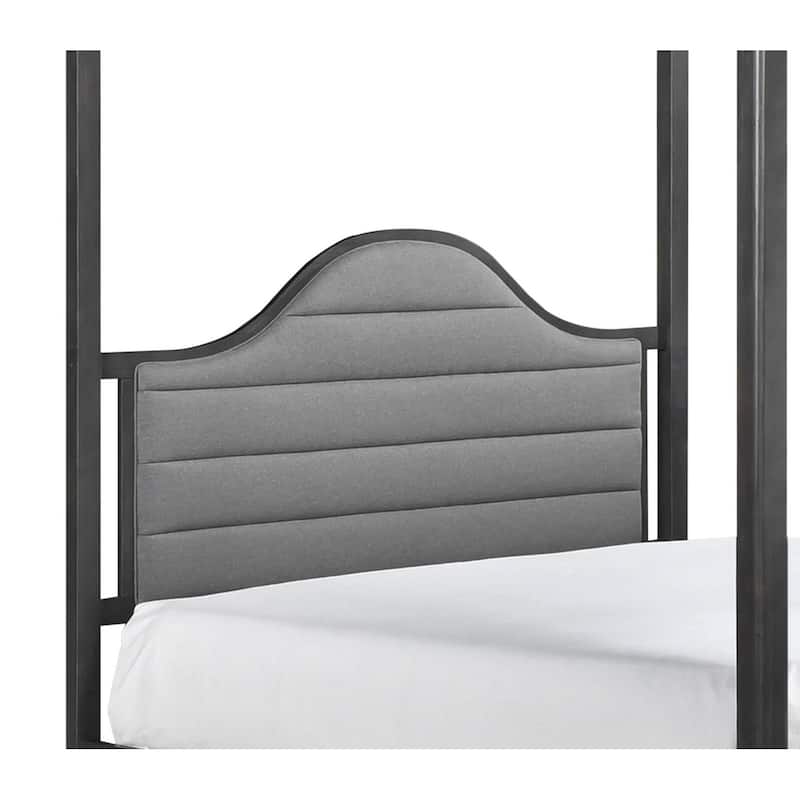Queen Size Wood Canopy Bed with Upholstered Headboard and Wooden Posts