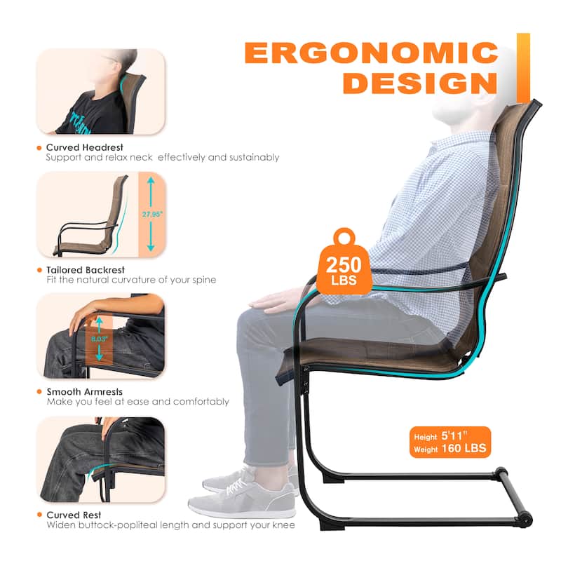 Outdoor Patio Dining Chairs, Breathable Textilene, Iron Frame