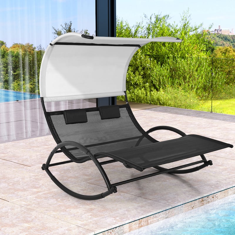 Pellebant Outdoor Double Chaise Lounge Chair Swing Hammock Bed with Canopy - N/A - Black