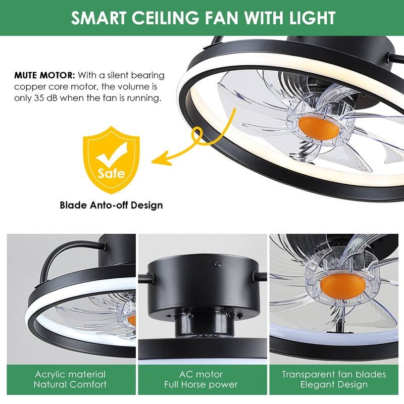 Low Profile Ceiling Fan with Light - Modern Flush Mount Ceiling Fan
