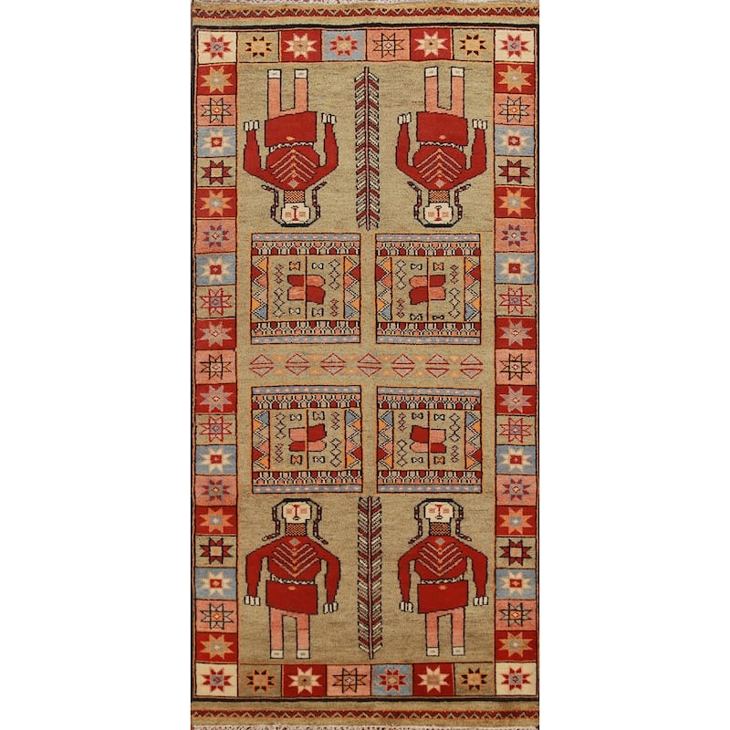 Hand Knotted Oriental 100% Wool Carpet Traditional Tribal Yellow & Gold Heriz (serapi) Runner Rug - 9' 10'' X 4' 1''