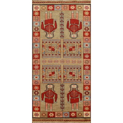 Hand Knotted Oriental 100% Wool Carpet Traditional Tribal Yellow & Gold Heriz (serapi) Runner Rug - 9' 10'' X 4' 1''