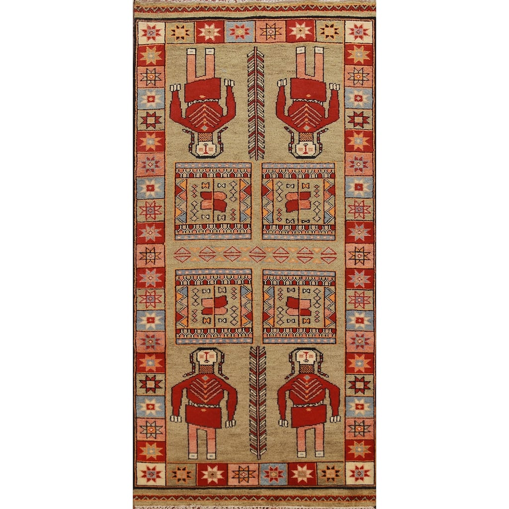 Hand Knotted Oriental 100% Wool Carpet Traditional Tribal Yellow & Gold Heriz (serapi) Runner Rug - 9' 10'' X 4' 1''