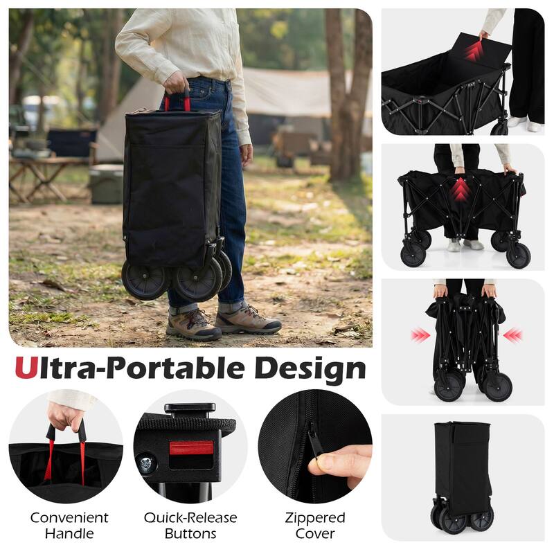 Gymax 38'' Collapsible Wagon Cart w/All-Terrain Wheels 2 Cup Holders