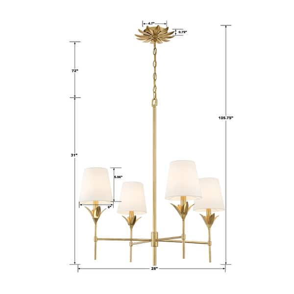 Broche 4 Light Antique Gold Chandelier - 28"W x 28"H x 28"D