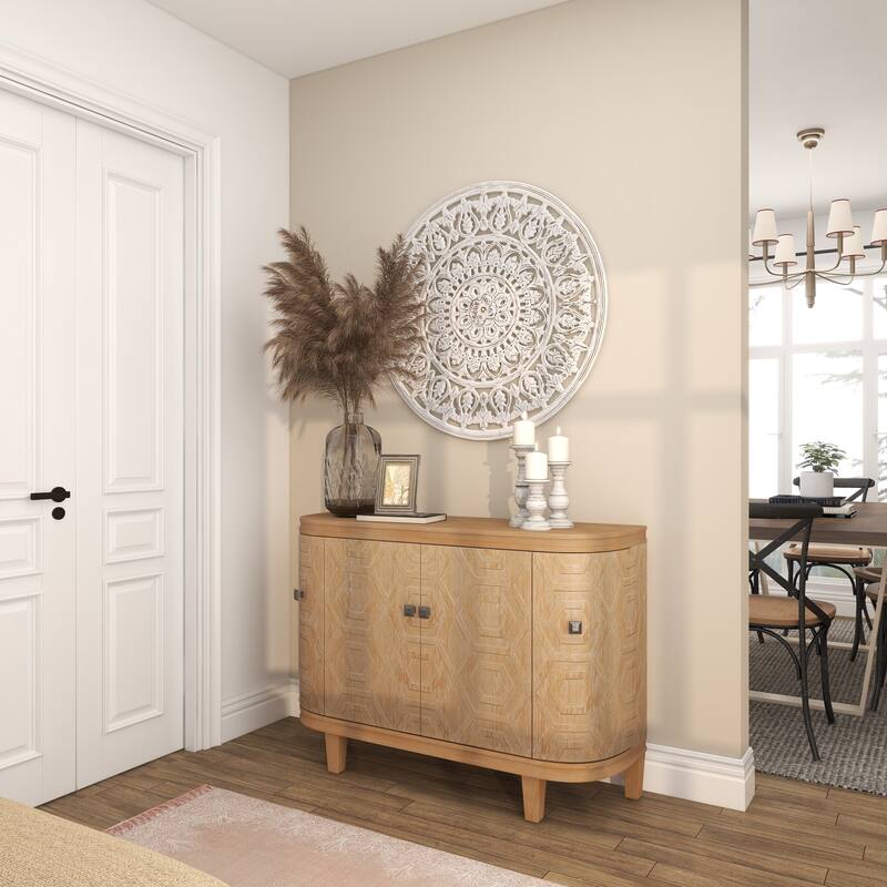 White Wood Handmade Intricately Carved Round Mandala Floral Home Wall Decor