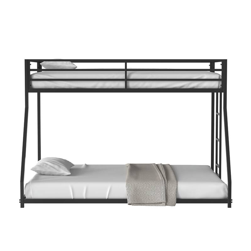 Twin Over Full Metal Bunk Bed with Attached Ladder, Matte Black Finish