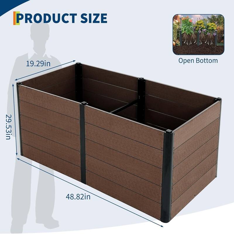 48x25x29Inch Elevated Garden Bed with Deep Root Box - Wood Look Planter for Patio Vegetables and Herbs Without Bottom