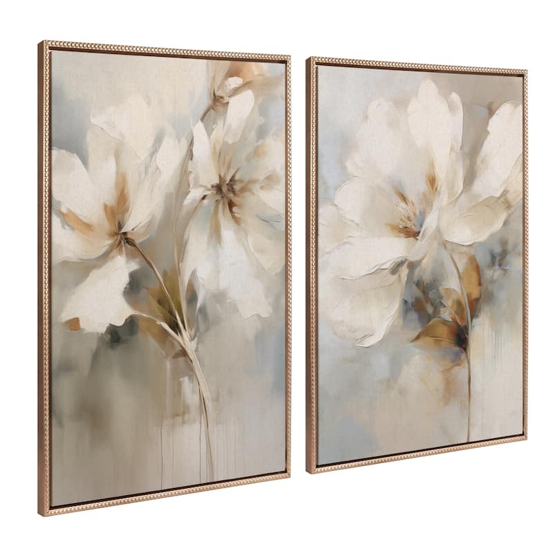 Kate and Laurel Sylvie Beaded Abstract Botanical Canvas - 2 Piece Set 23x33 - Champagne