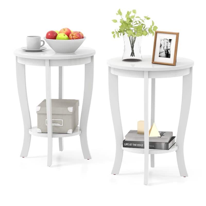 Costway 2 PCS 2-Tier End Table 18'' Round Compact Sofa Side Nightstand - See Details - White