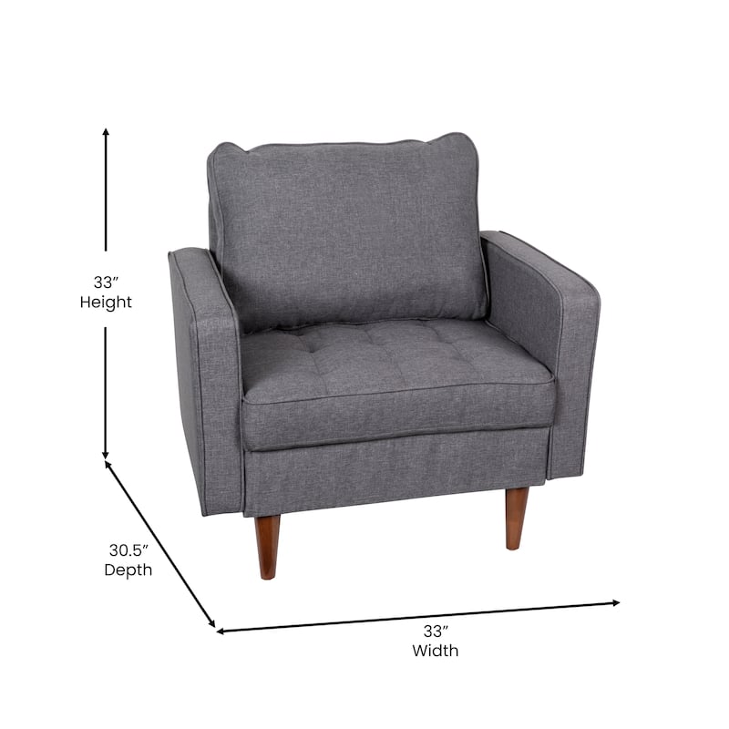 Compact Upholstered Tufted Chair with Wooden Legs - 30.5"D x 33"W x 33"H