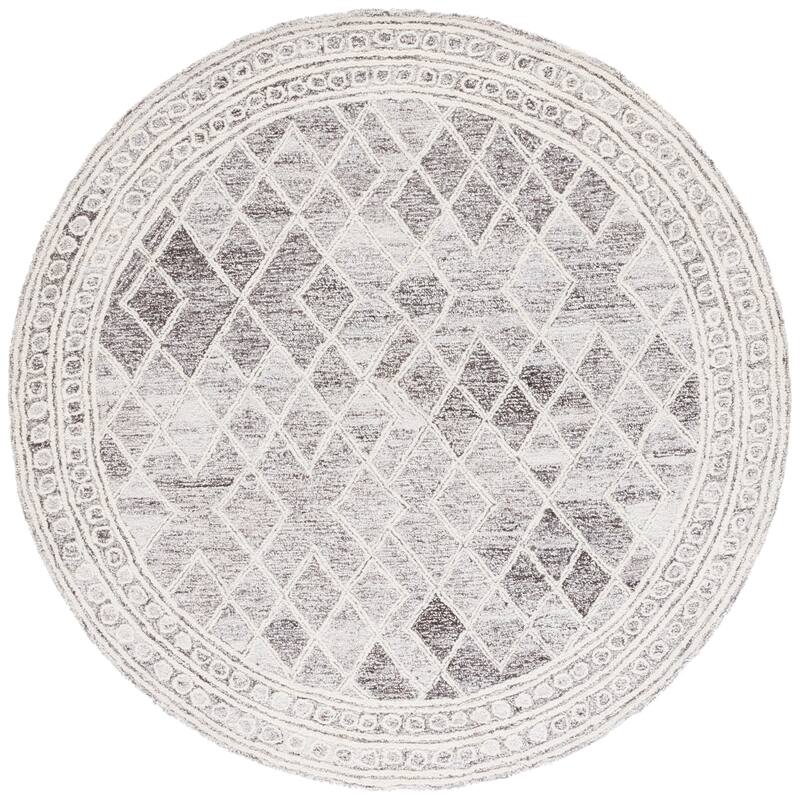 SAFAVIEH Handmade Abstract Sveinlaug Modern Geometric Wool Rug - 6' Round - Ivory/Grey