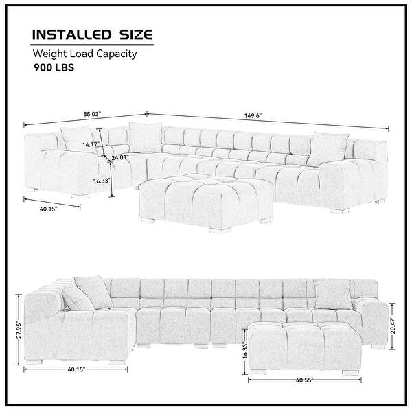 L-Shaped Sectional Sofa Modular Seating Sofa Couch with Ottoman - Bed ...